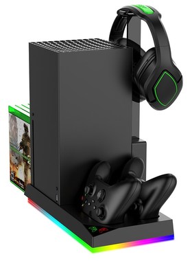 Xbox SeriesX游戏主机散热底座双手柄充电器带指示灯耳机支架碟架