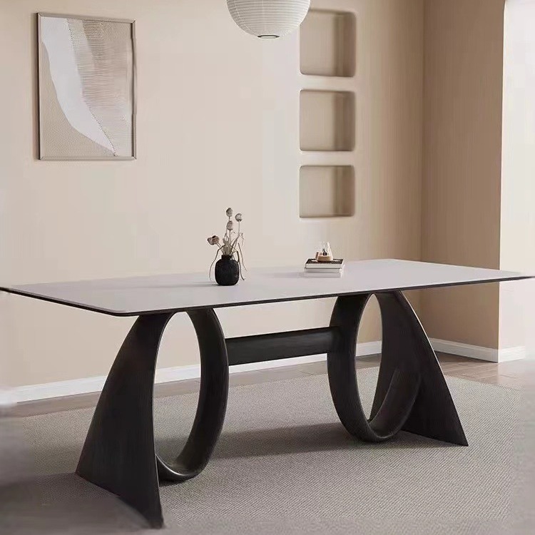 中古风复古实木餐桌2024新款法式现代简约岩板家庭家用小户型餐桌