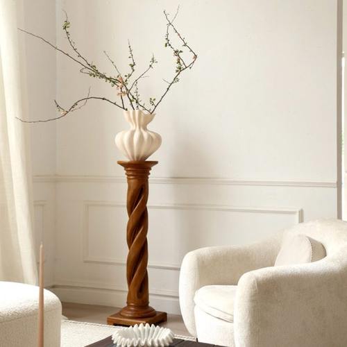 法式中古风实木罗马柱客厅玄关楼梯花瓶底座艺术雕塑落地装饰摆件