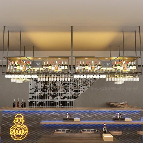 酒吧酒架吊架悬挂吧台吊柜装饰展示架岛台挂杯架工业风置物架定制