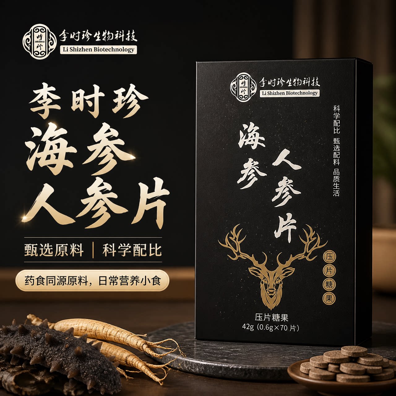 李时珍海参人参片男士滋补