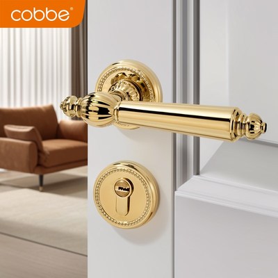 卡贝法式复古门锁室内金色把手奶油风静音卧室分体磁吸家用木门锁