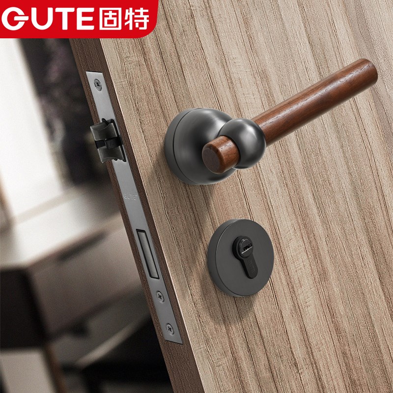 固特静音胡桃木门锁室内卧室家用房门把手实木门分体式锁具通用型