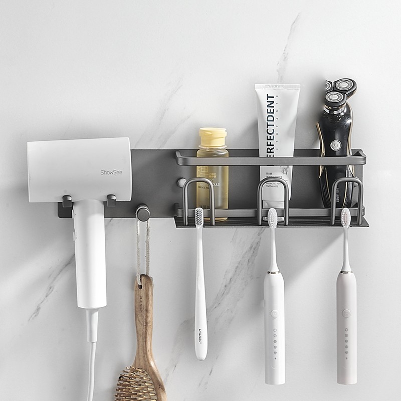 枪灰色浴室吹风机架子卫生间置物架牙刷牙膏漱口R杯架壁挂式免打