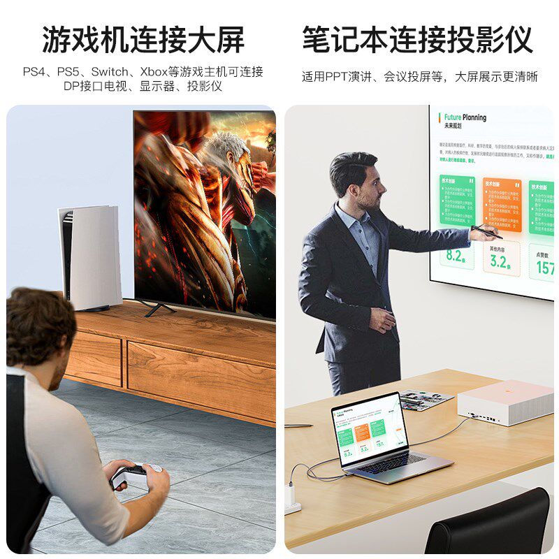 HDMI2.1转DP1.4连接线转接头4K高刷适用显卡电脑笔记本转换显示器