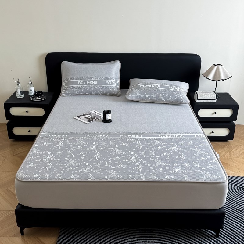 2025新款A类母婴级提花冰丝凉席三件套夏季可机洗软席子床单笠款