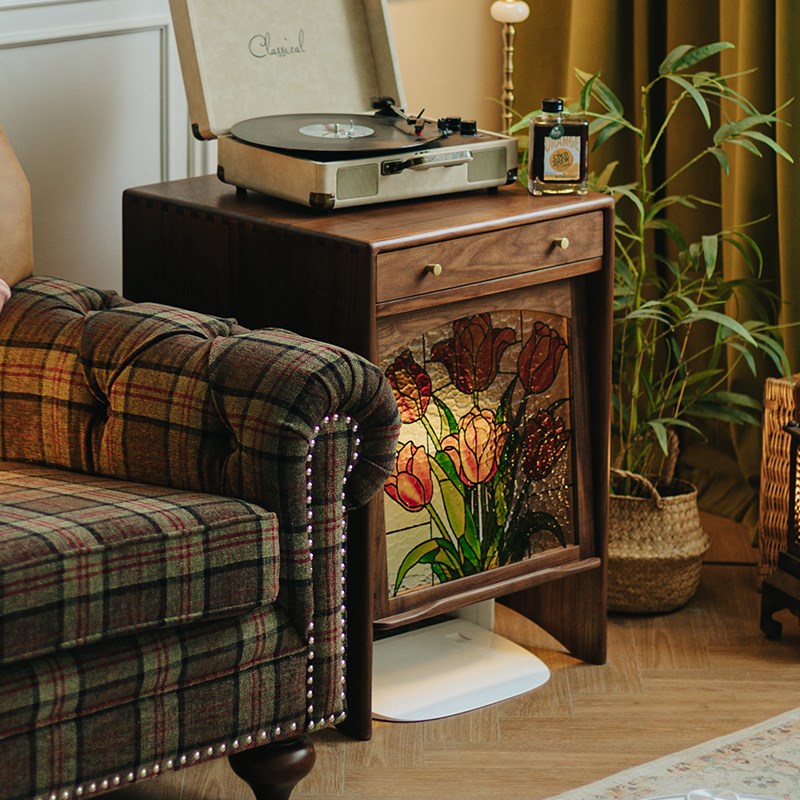 物应扫地机器人柜石头云鲸科沃斯追觅收J纳柜黑胡桃木边柜实木柜