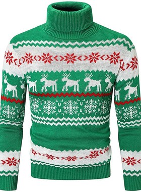 亚马逊欧美男士圣诞毛衣加工定制2024新款麋鹿图案针织衫源头工厂