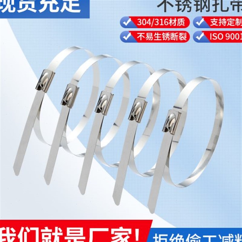 金属束线带电缆架桥船用4.6捆扎带扣白钢304自锁式不.锈钢X20