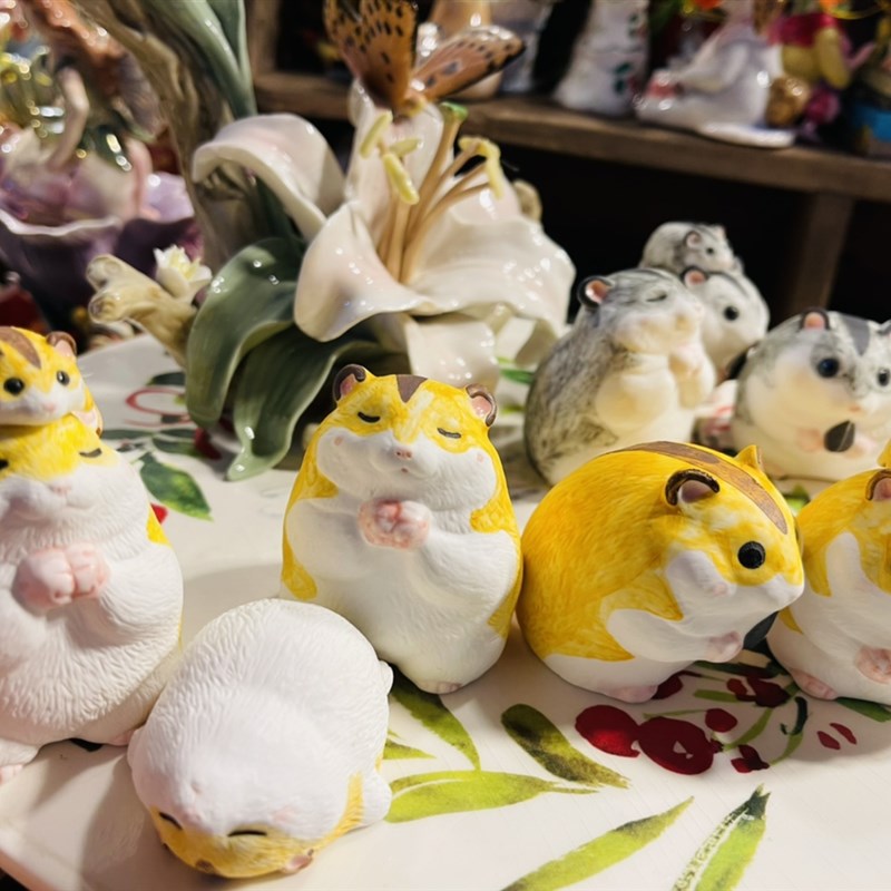 高温陶瓷吃货小仓鼠陶瓷公仔w摆件创意家居饰品办公桌摆设少女礼