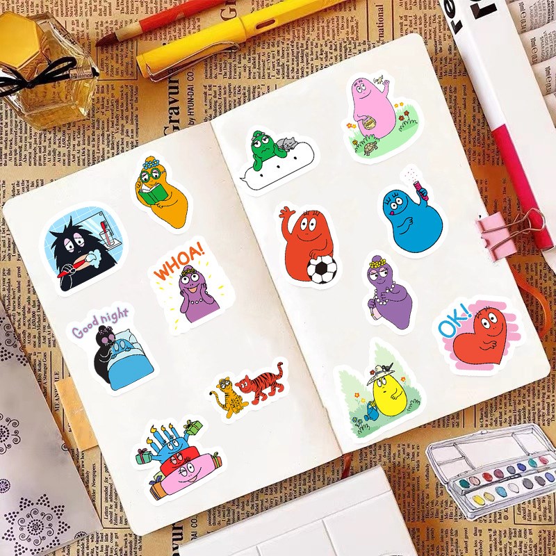 新款50张巴巴爸爸可爱卡通涂鸦炫彩贴纸装饰笔记本头盔相框画手账