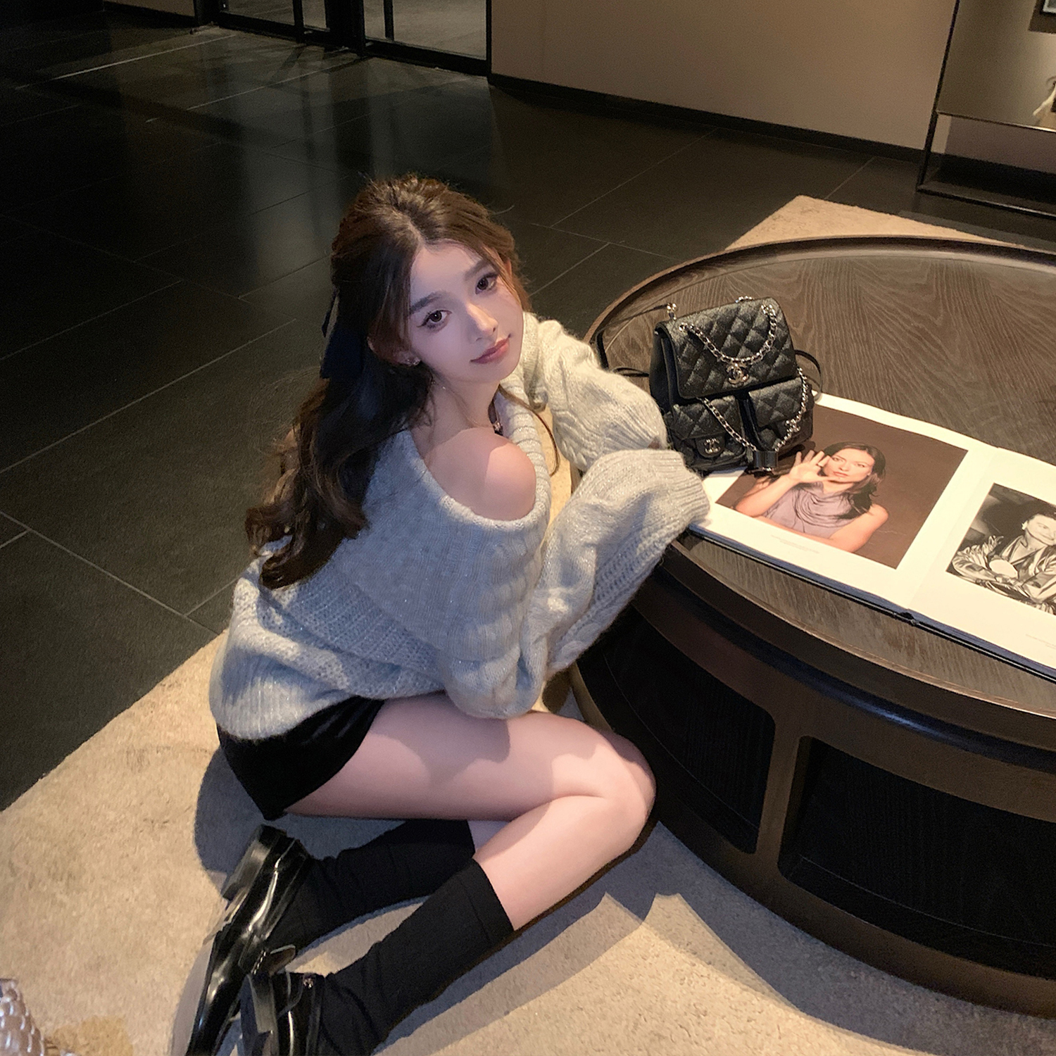 LILYLIKES“Romantic纯欲氛围”马海毛早春一字肩绞花露肩大毛衣