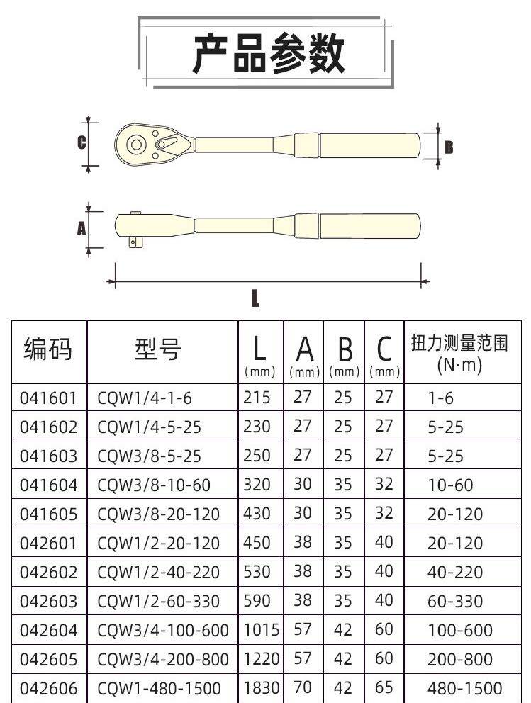 捷科扭力扳手可调预制CQW1/2-60-330机修1/4 6 5-25 20-12040-220