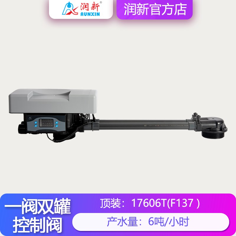 润新官方店 F137 一阀双罐 自动软水器 一用一备顶装软化阀17606T