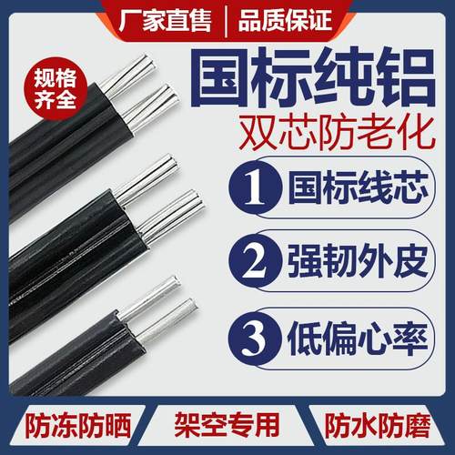 国标2芯户外铝线铝芯电线4/10/16/25/35方护套线室外架空铝线电线