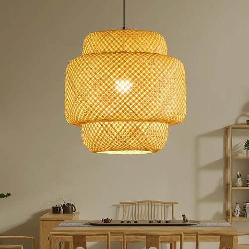 中式禅意茶室竹编吊灯餐厅饭店竹艺灯笼复古个性创意民宿藤编灯罩