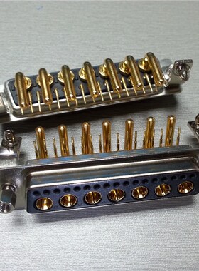 混装大电流D-SUB24W7弯脚母座 实心航天90度焊板24W7母插头连接器