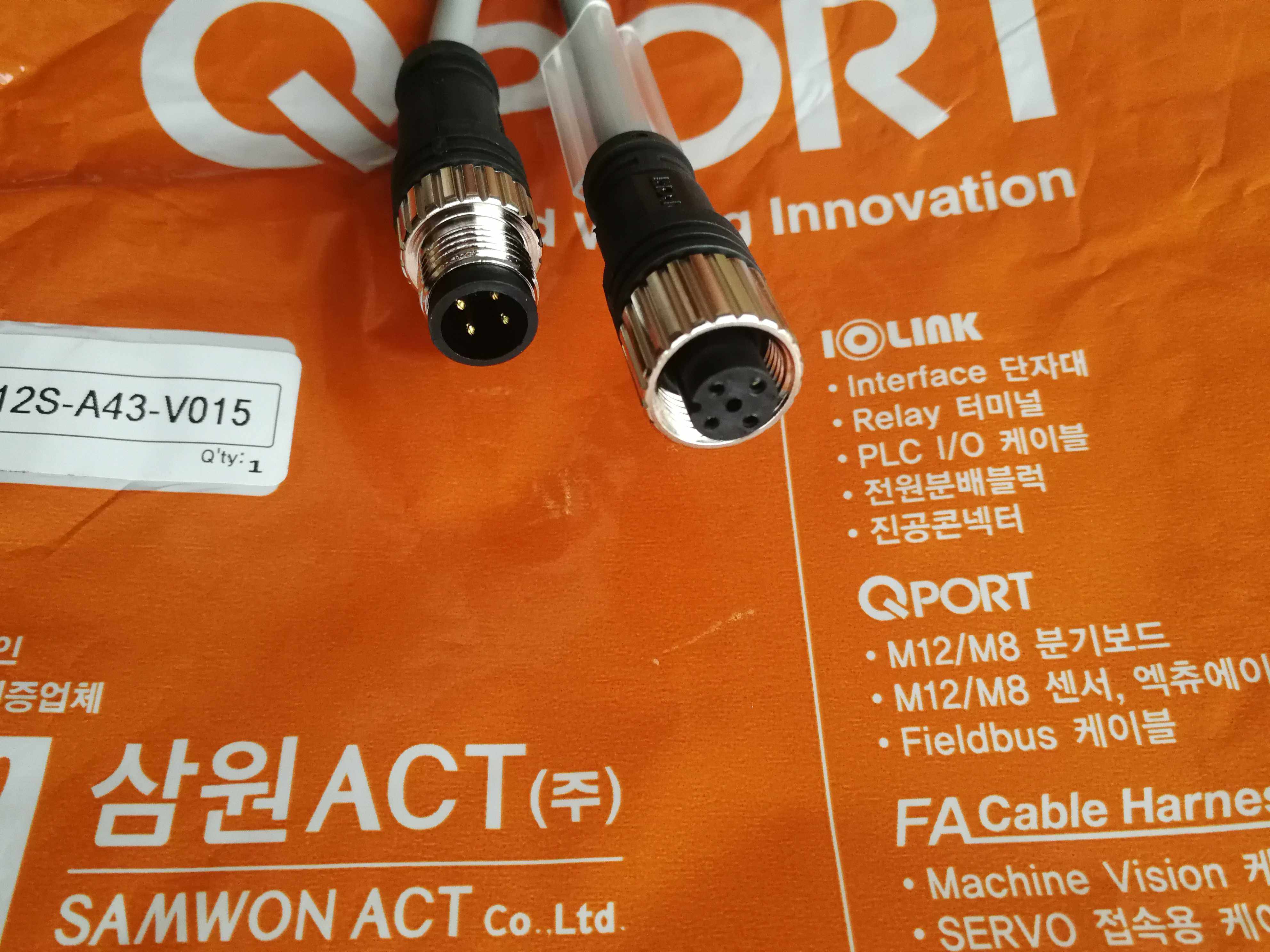 韩国进口QPORT工业连接器全新M12接插件电缆线M12S-A43-V015 V030