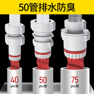 50管排水防臭三通墙排下水道防虫密封圈水槽下水三通接头防返臭