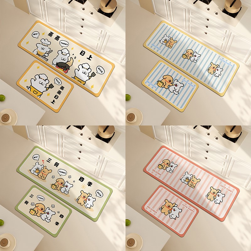 厨房专用地垫防滑防油防水脚垫子加厚矽藻泥长条地毯小狗可擦免洗