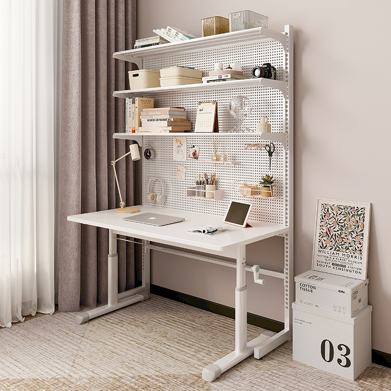 台式电脑桌子可升降洞洞板置物书桌书架一体学生家用学习写字简易