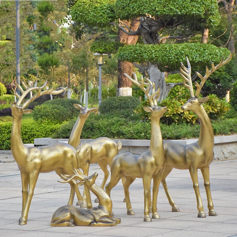 户外大型仿真铜麋鹿玻璃钢雕塑房地产装饰抽象梅花鹿园林动物摆件
