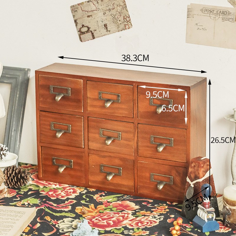复古木质抽屉式收纳盒梳妆台桌面首饰胶带饰品整理柜子长方形多层