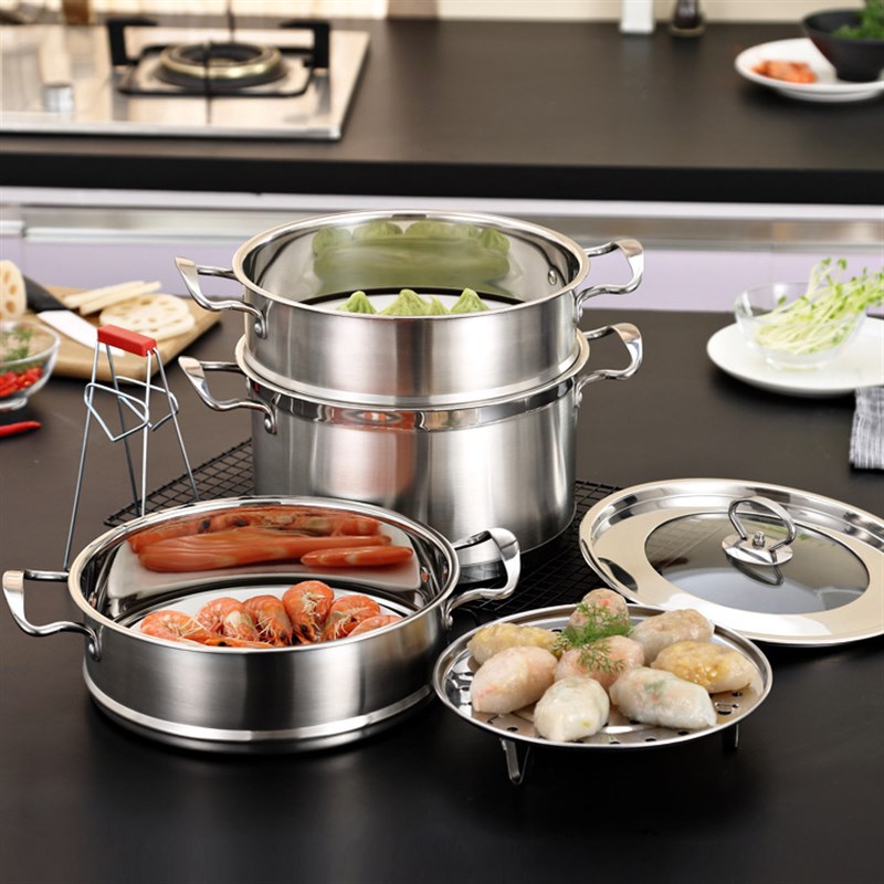 厂价不锈钢蒸锅26cm双层直角蒸锅加厚复底汤蒸锅礼品厨具