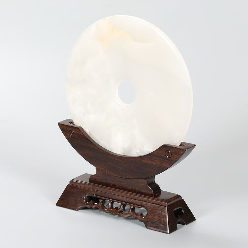 平安扣底座托架实木圆形摆件支架瓷盘玉璧玉片石茶饼圆盘置物架子