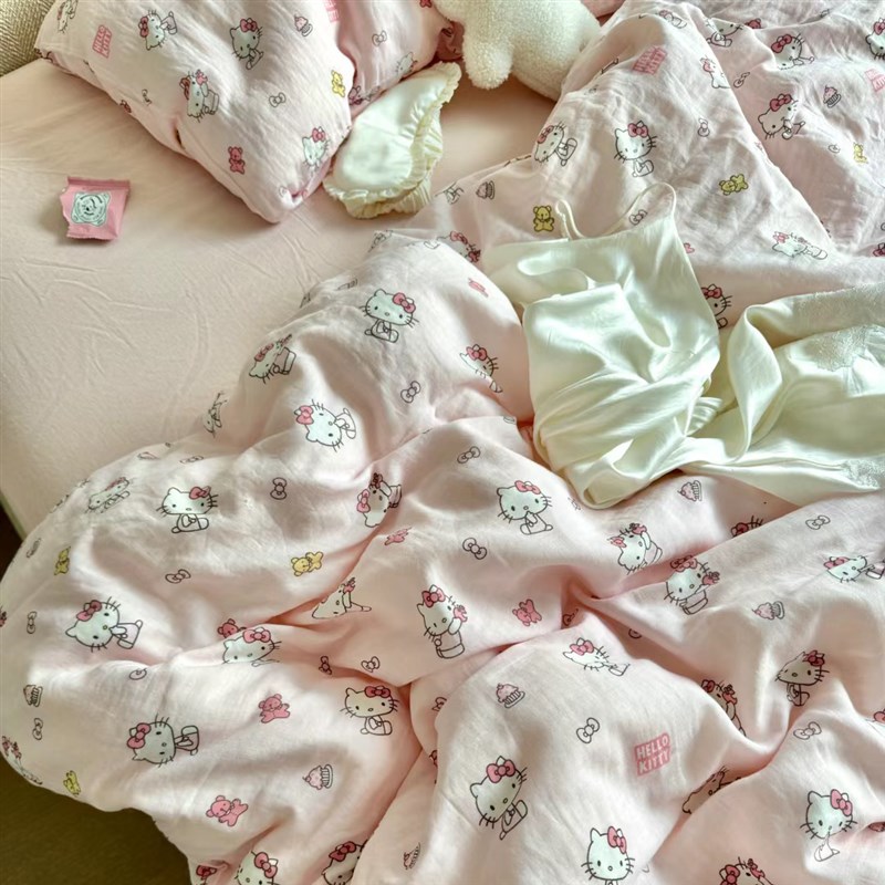 出口韩国粉色猫类母婴级全氧层纱件少女心被