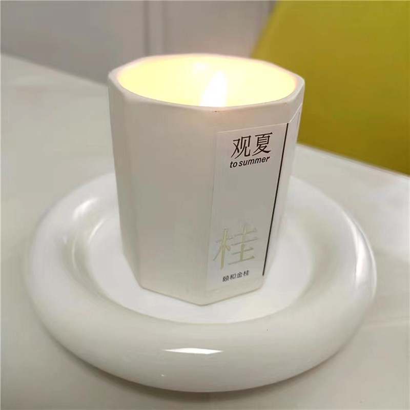 观夏香薰蜡烛昆仑煮雪颐和金桂桃莲池礼盒灭烛盖瓷盘图片