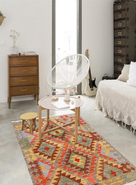 视觉味道红色ilim民族风复古几何现代羊毛手工卧室客厅地毯挂毯