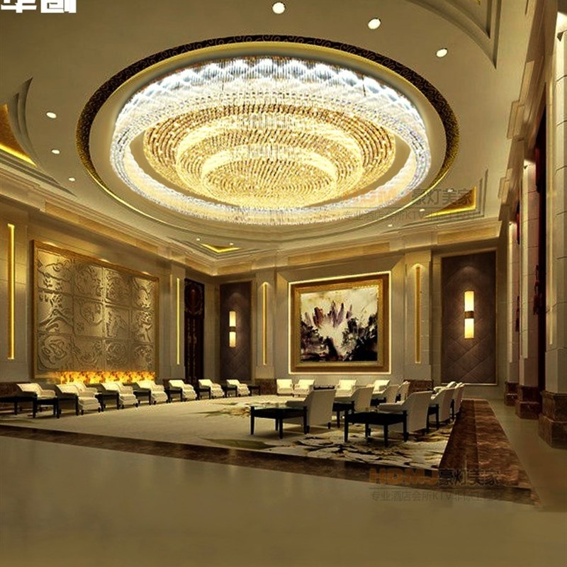 酒店圆形水晶吸顶吊灯宴会大厅大堂酒楼饭店宾馆包厢水晶工程大灯