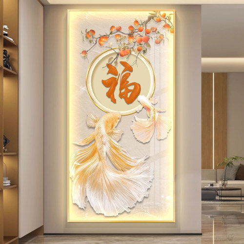 事柿如意壁灯玄关装饰画流水生财客厅正对门挂画走廊过道灯画