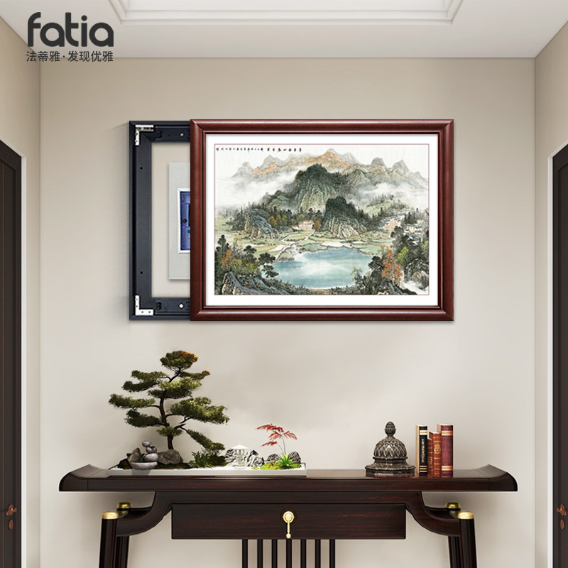新电表箱装饰画山水画免打配电箱遮挡关挂画