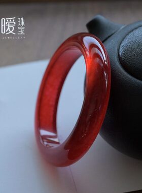冰种石英岩玉手镯复古红色玉镯本命年水晶镯女款饰品酷似玛瑙玉髓