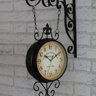欧式 铁艺双面挂钟吊钟创意田园挂表现代客厅壁钟卧室时钟静音大号