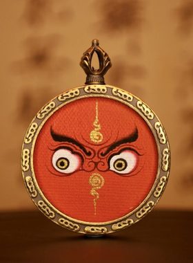 【红财神法眼】4cm热贡唐卡送手工绳