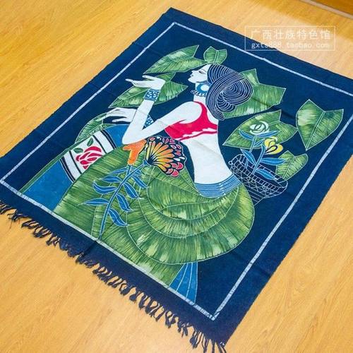 广西少数民族墙面装饰画 客栈民宿少女蜡染挂画复古特色布艺壁画