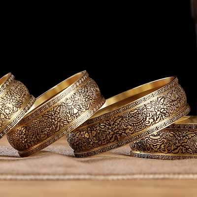 纯铜八吉祥曼扎盘藏式密宗曼茶罗供修曼达盘佛堂供奉法器小号摆件