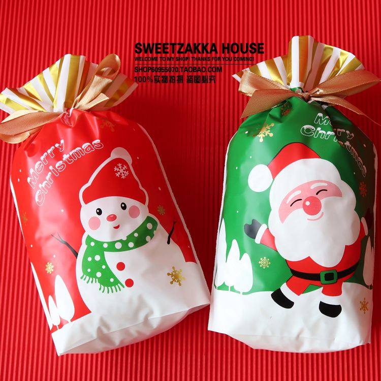 包邮 50个圣诞礼品包装 圣诞老人卡通抽绳袋束口袋糖果饼干包装袋