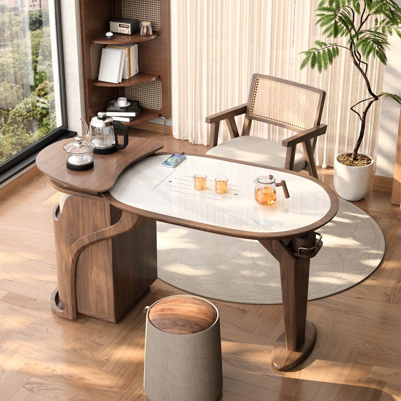 木胭脂实木阳台茶桌家用新中式20C24新款小户型现代简约岩板茶台