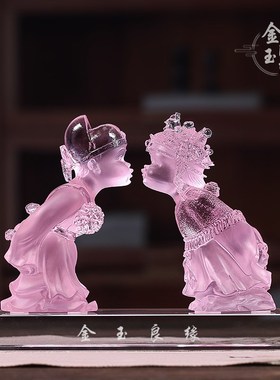 琉璃摆件金玉良缘新郎新娘公仔礼C物家居装饰工艺品订婚结婚送礼