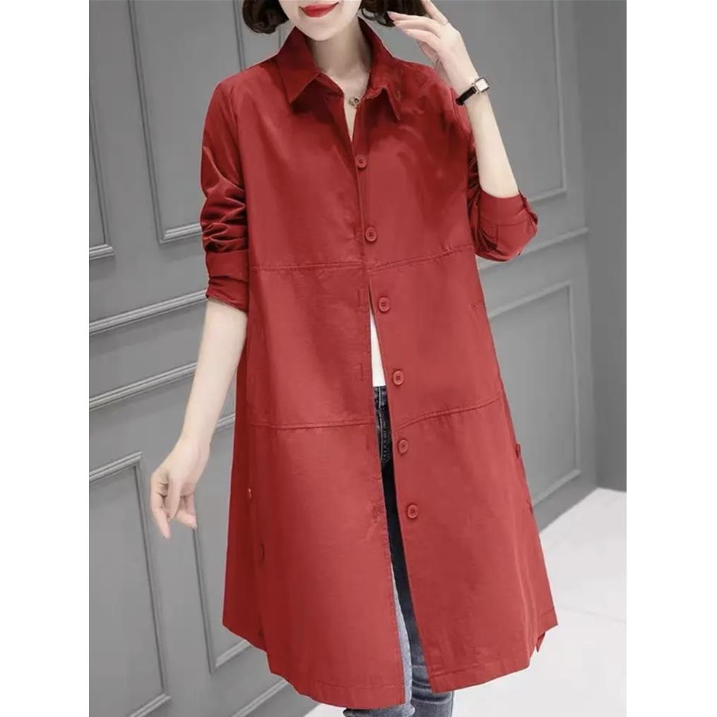 秋季新款百搭纯色风衣外套女士时尚休闲韩版宽松加大码中长款大衣