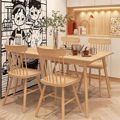 日式简约实木餐桌椅子家用小户型原木风长方形橡木吃饭桌子出租屋