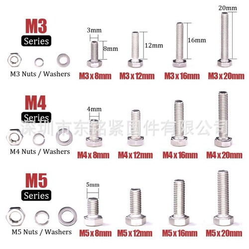 705Pcs M3 M4 M5 六角头盖机器螺丝螺栓螺母平和锁定垫圈组合套件