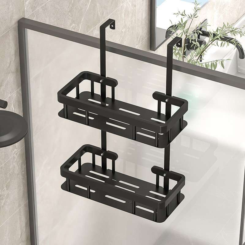 卫生间置物架免打孔门后双层挂篮浴室洗手间壁挂式洗漱用品收纳架