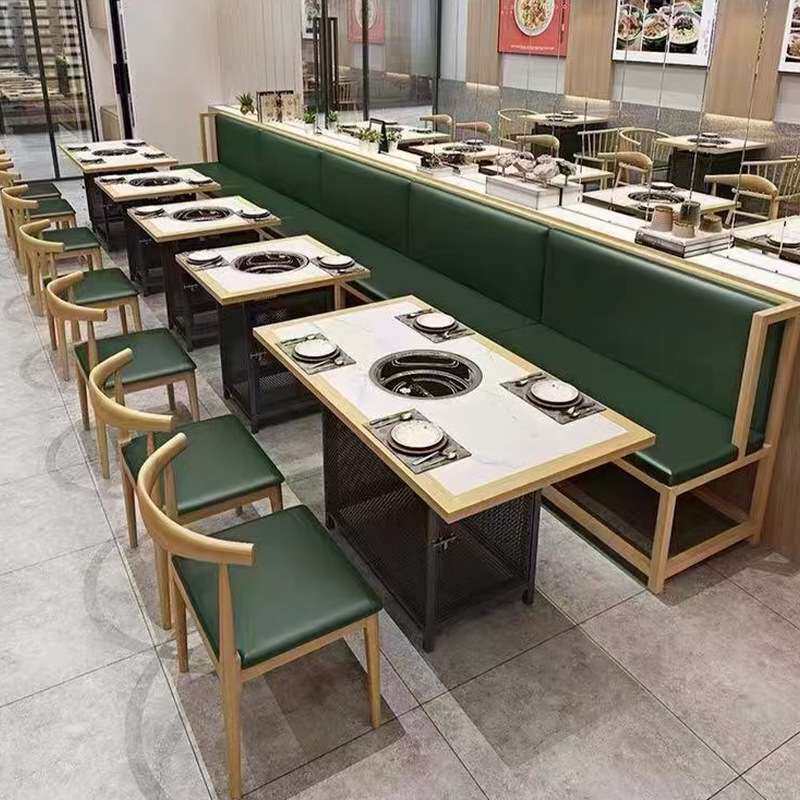 餐饮火锅店卡座实木餐厅座椅转角软包储物沙发简约餐桌椅组合跨境