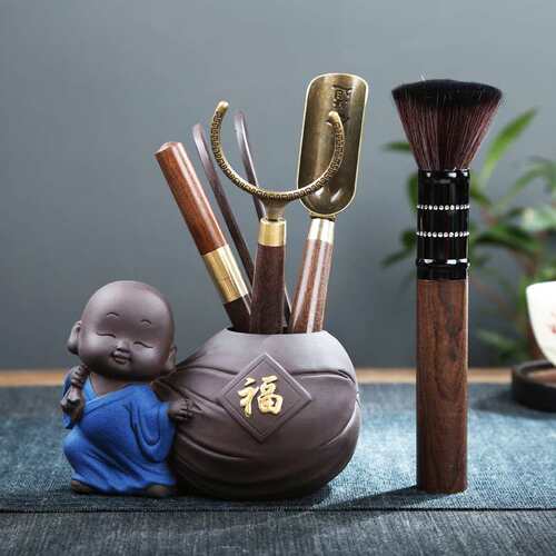 黑檀木茶道六君子套装茶具配件茶艺泡茶工具家用有财有福紫砂茶筒