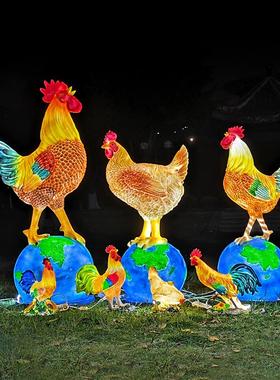 户外仿真发光大公鸡玻璃钢母鸡雕塑别墅庭院店门口动物装饰品摆件